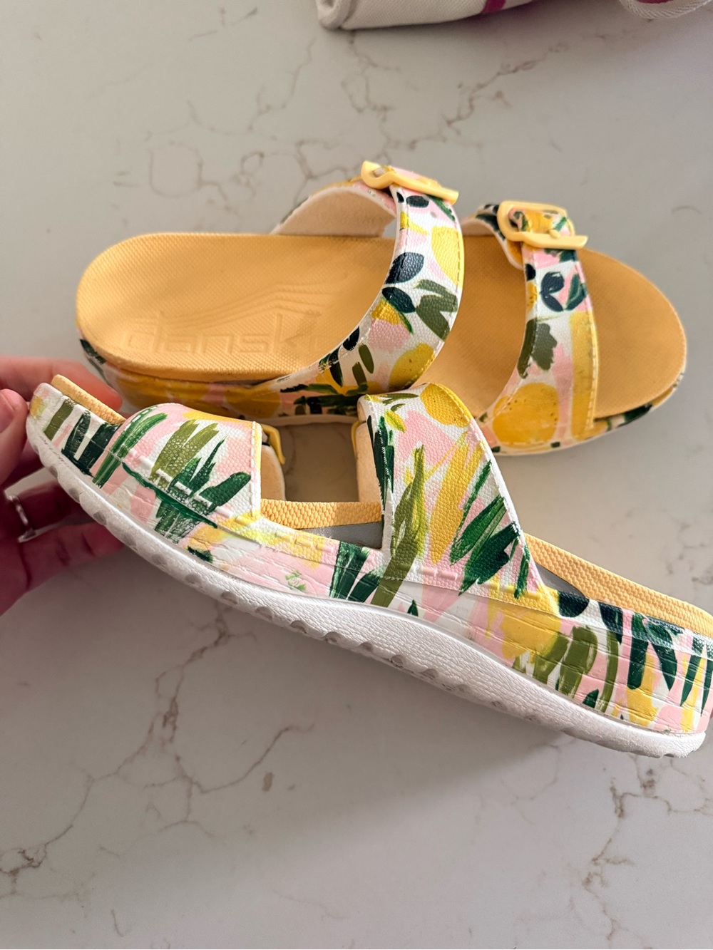 Dansko Yellow Floral Double Buckle Slide Sandals - Picture 5 of 10